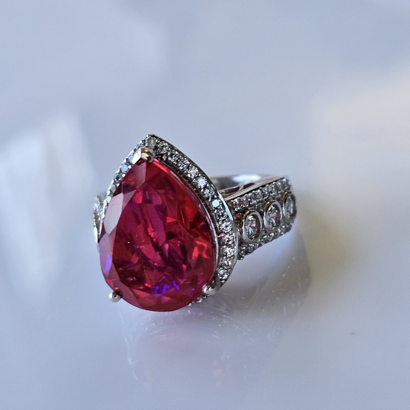 Genuine Volcanic Quartz & White Zircon Ring Sterling Silver Platinum Size 7! - Picture 12 of 13